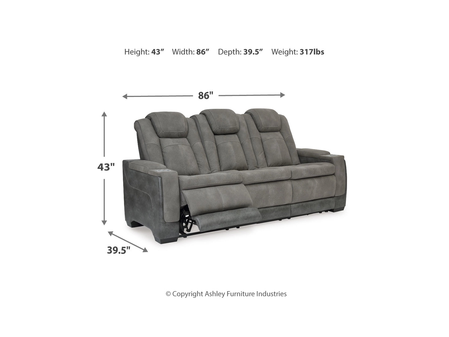 Next-Gen DuraPella Performance Fabric Dual Power Reclining Sofa - Slate