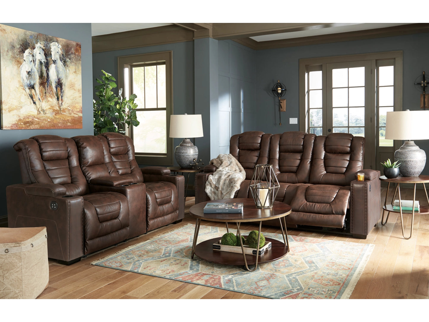 Owner's Box Dual Power Reclining Loveseat with Console - Thyme
