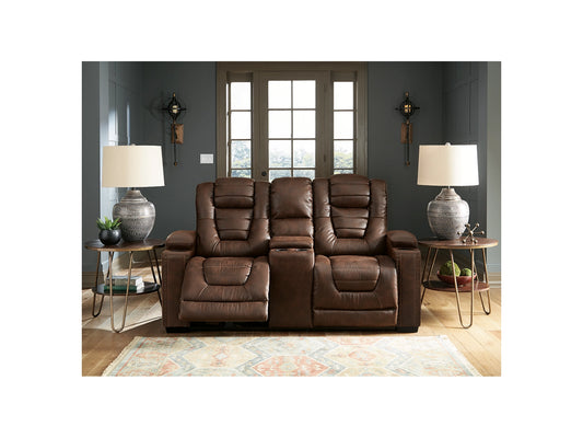 Owner's Box Dual Power Reclining Loveseat with Console - Thyme