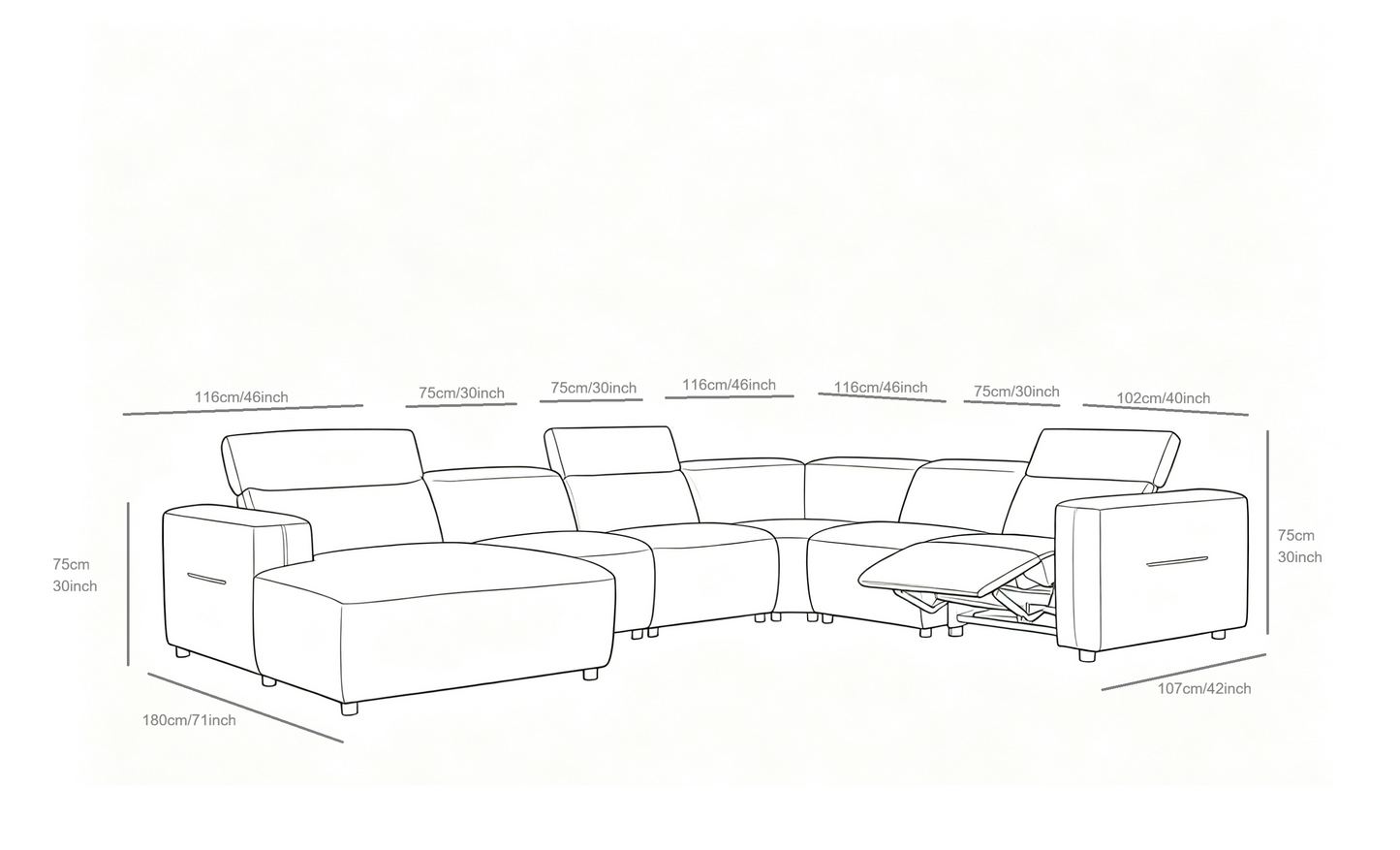 Noel Power Reclining Sectional with Chaise (Grey)