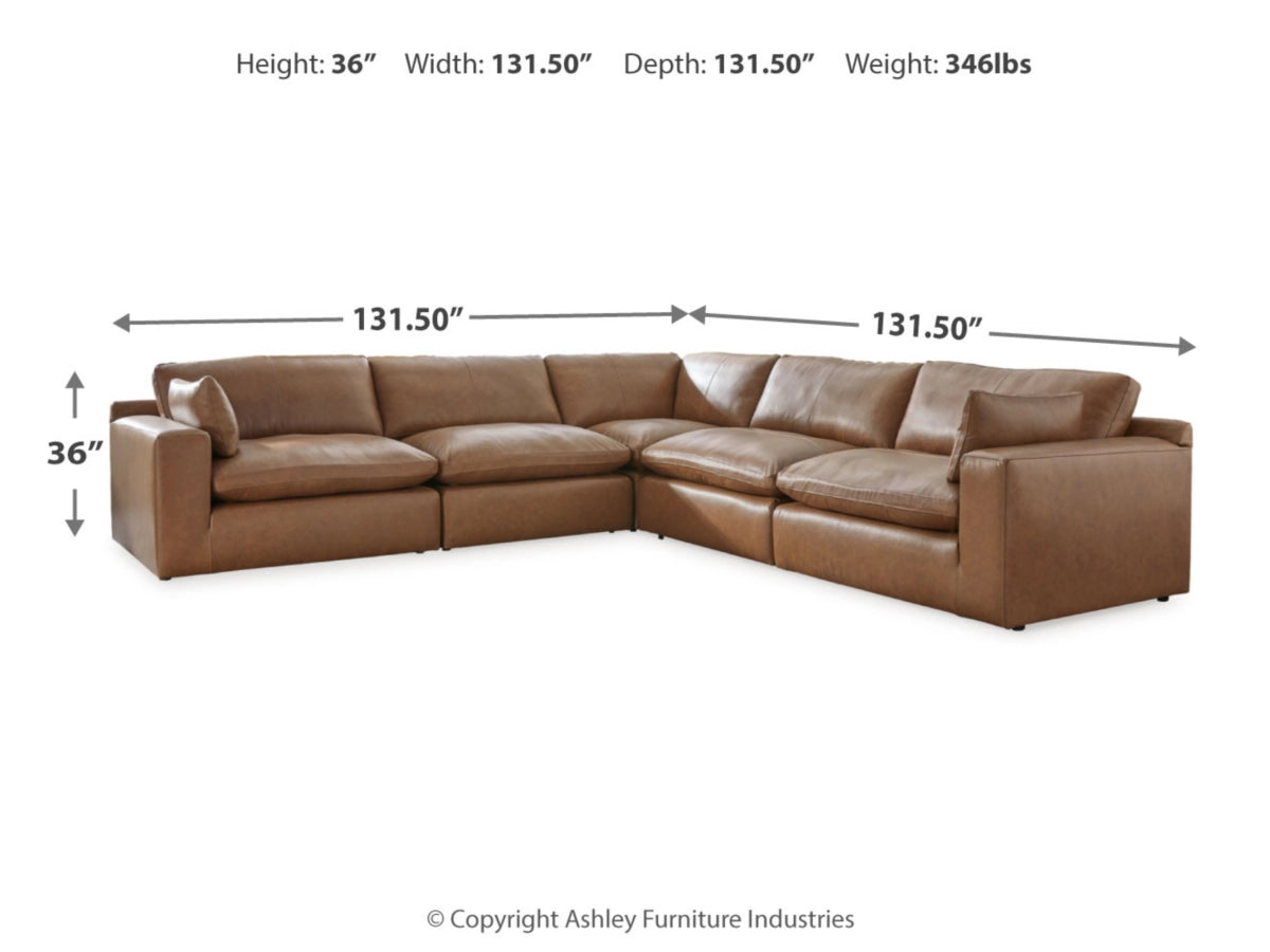 Emilia 5-Piece Leather Modular Sectional - Caramel