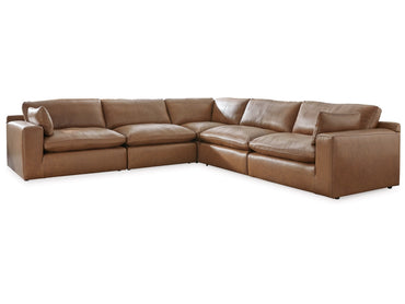 Emilia 5-Piece Leather Modular Sectional - Caramel