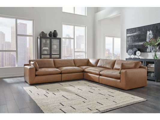 Emilia 5-Piece Leather Modular Sectional - Caramel