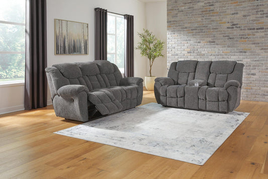 Foreside 2-Piece Reclining Sofa and Loveseat with Console - Charcoal