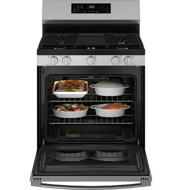 GE - 5.3 Cu. Ft. Freestanding Gas Convection Range with Steam Cleaning and EasyWash Oven Tray - Stainless Steel