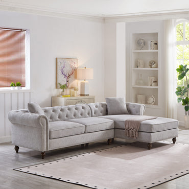 Blake Light Gray Chesterfield Sectional Sofa
