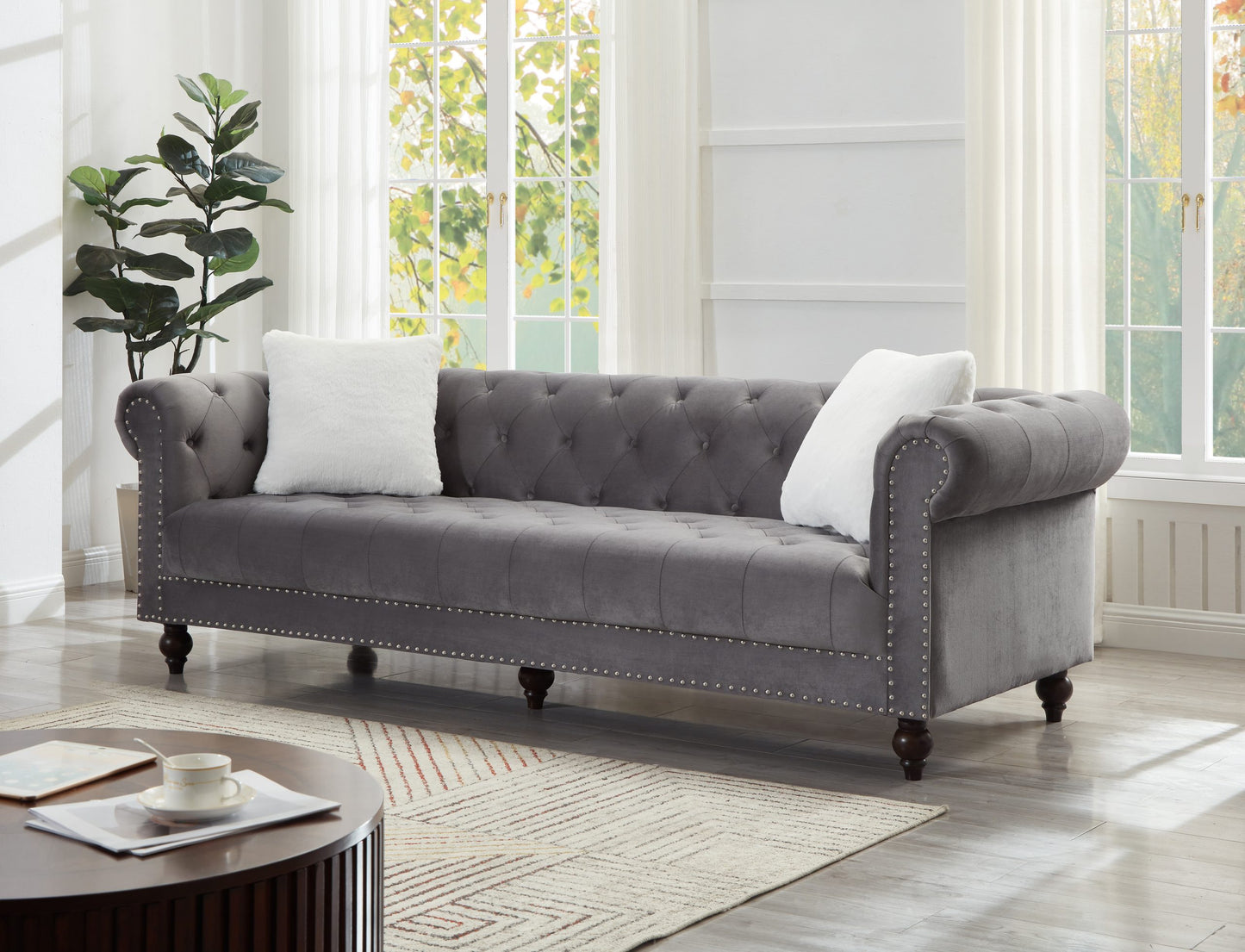 Brooke Gray Velvet Chesterfield Sofa
