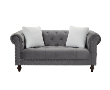 Brooke Gray Velvet Chesterfield Loveseat