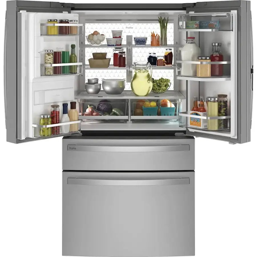 GE Profile - 27.9 Cu. Ft. 4-Door French Door Smart Refrigerator with Hands-Free AutoFill - Stainless Steel