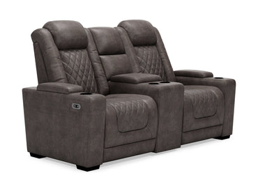 HyllMont Dual Power Reclining Loveseat with Console - Gray