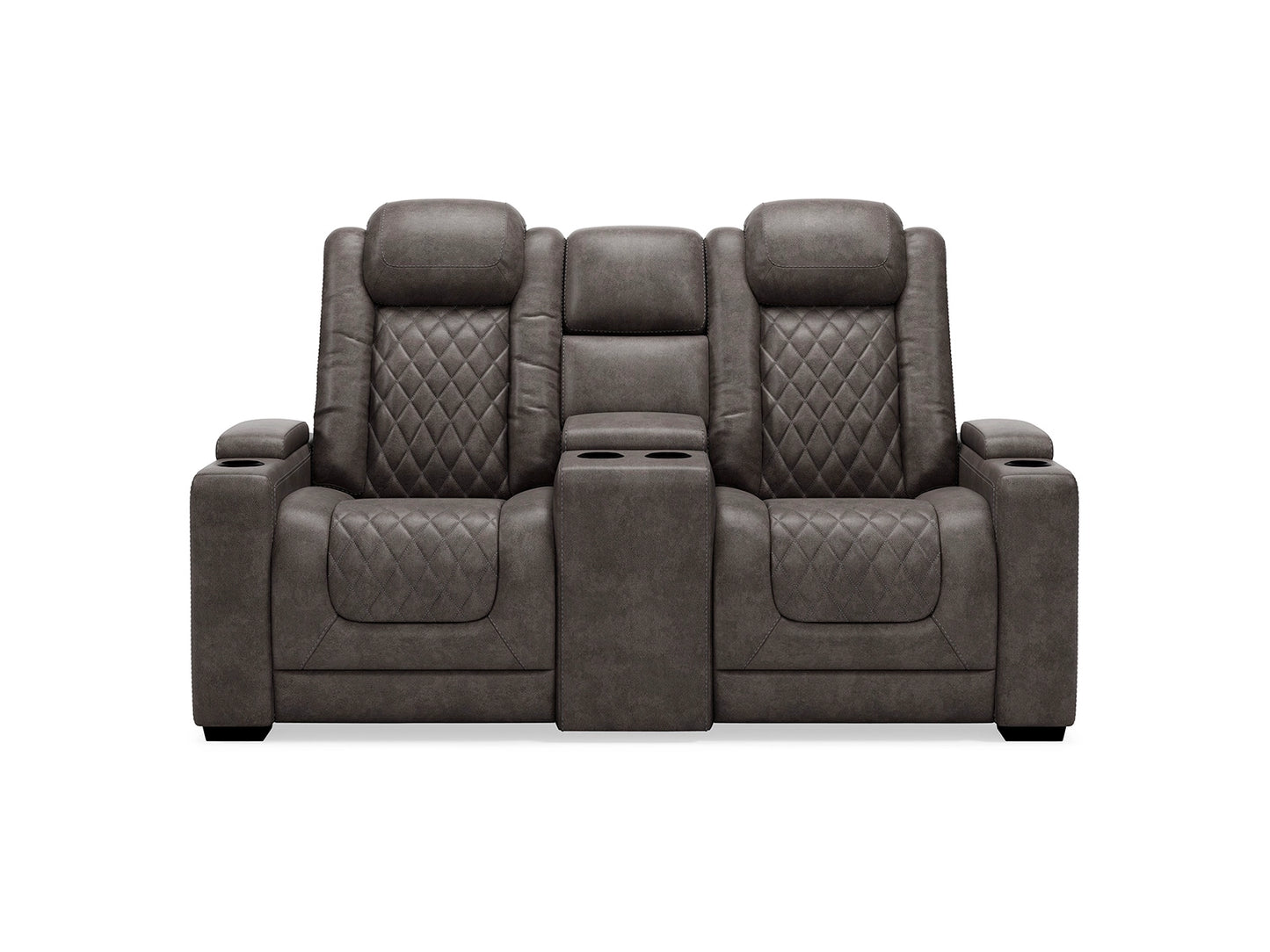 HyllMont Dual Power Reclining Loveseat with Console - Gray