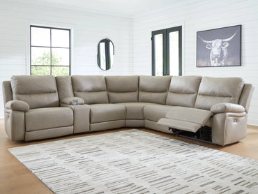 Brannigan 6-Piece Dual Power Reclining Modular Sectional with Storage Console - Pebble
