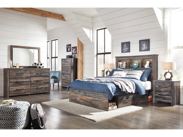 Drystan King Bookcase Bed with 4 Storage Drawers and 4 Cubbies