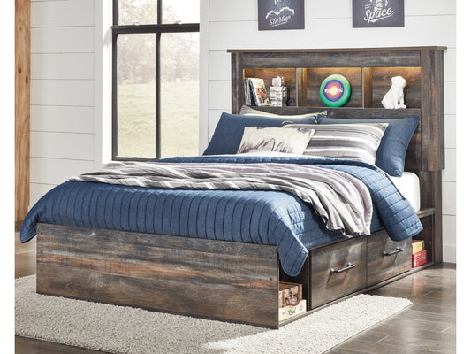 Drystan King Bookcase Bed with 4 Storage Drawers and 4 Cubbies