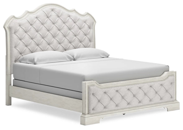 Monte Carlos Upholstered Bed with Mirrored Dresser and Nightstand