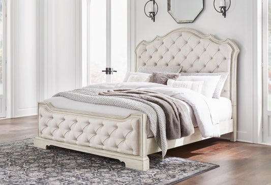 Monte Carlos Upholstered Bed with Mirrored Dresser and Nightstand