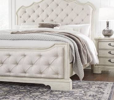 Monte Carlos Upholstered Bed with Mirrored Dresser and Nightstand