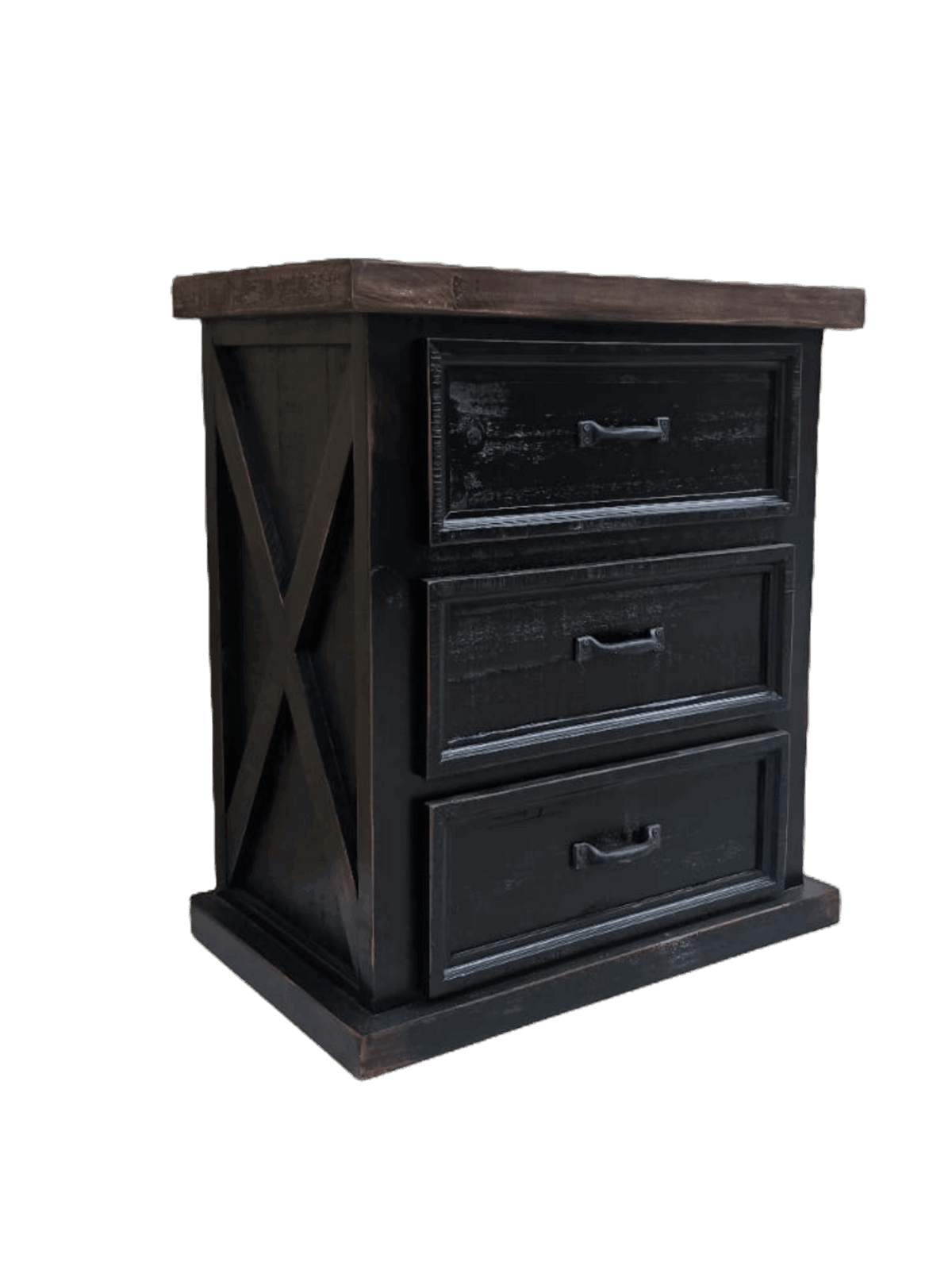 Rustic Farmhouse Nightstand (3 Drawers) - Black