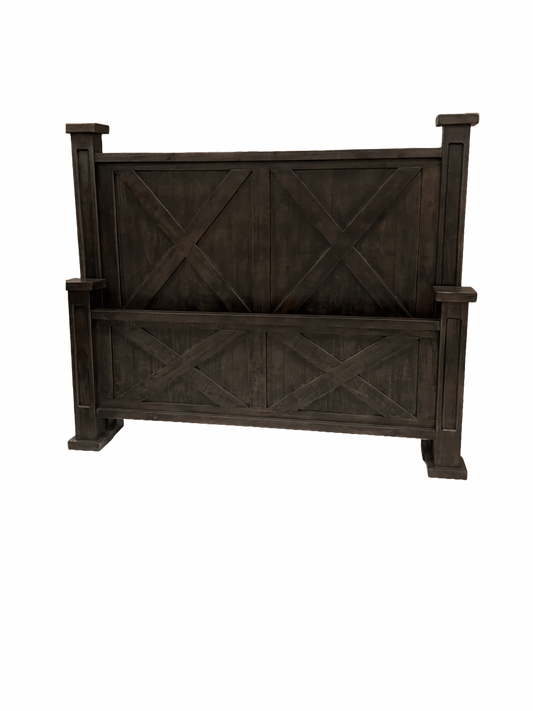 Rustic Farmhouse King Bed - Dark Walnut