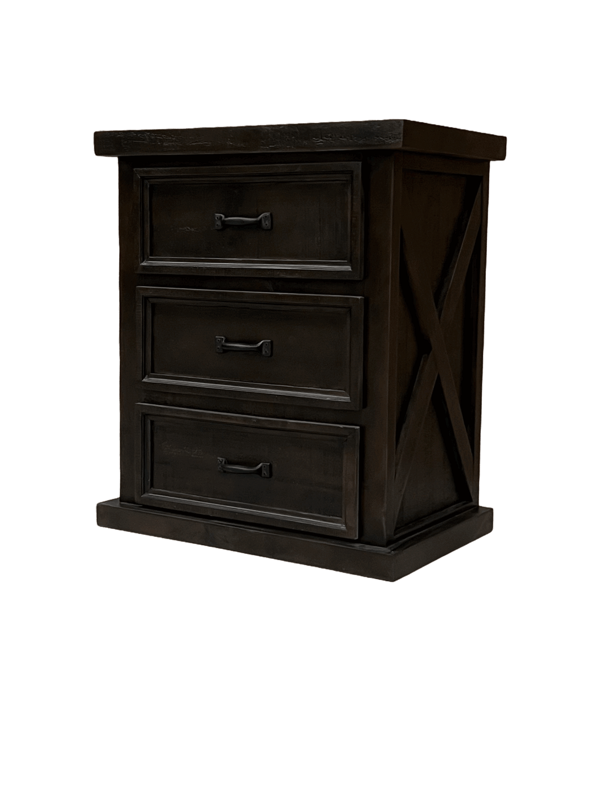 Rustic Farmhouse Nightstand (3 Drawers) - Dark Walnut