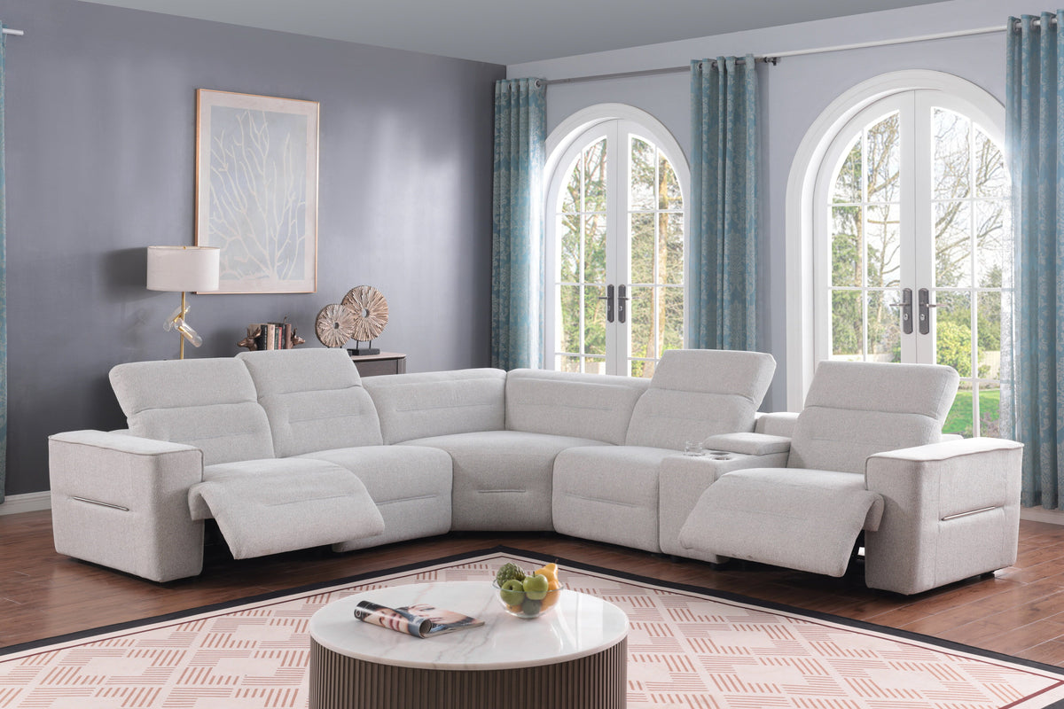 Nexus Power Reclining Sectional (Light Grey Fabric)