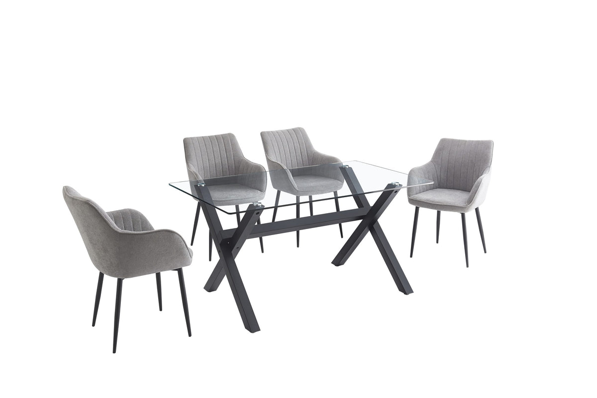 Madrid 5pc Dining Set with 4 Gray Linen Chairs