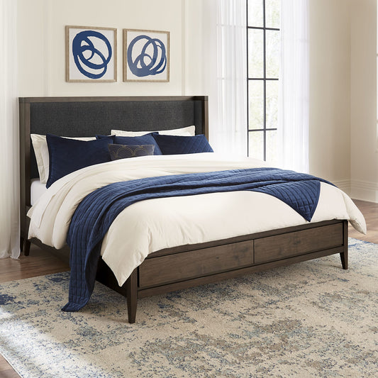 Boracay Upholstered Wingback Storage Bed in Wild Oats Brown