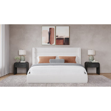 Frank Upholstered Wingback Platform Bed in Cottage Cheese Boucle