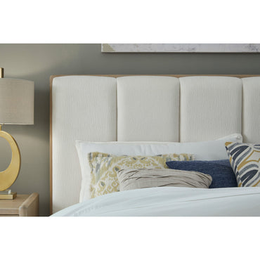 Gardenia Wood Frame Upholstered Platform Bed in Cotton and Chai