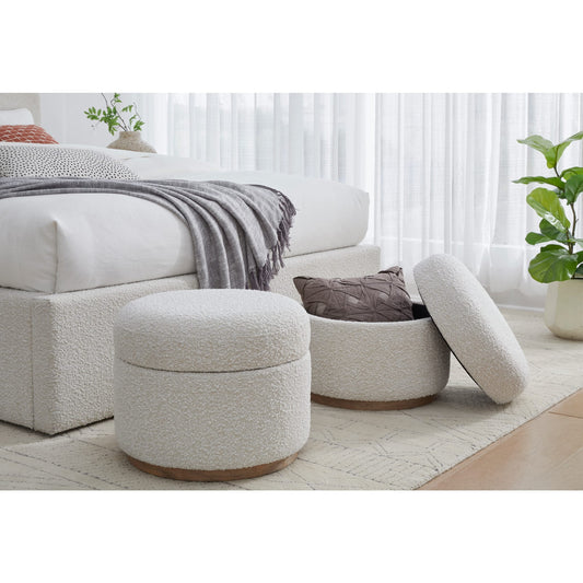 Off-White Upholstered Storage Ottoman in Ricotta Boucle (2026)