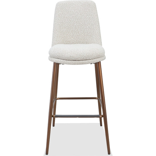 Wyatt Upholstered Bar Stool in Ricotta Boucle and Bronze Metal