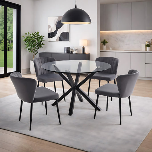 Oslo 5pc Dining Set With Gray Velvet Chairs