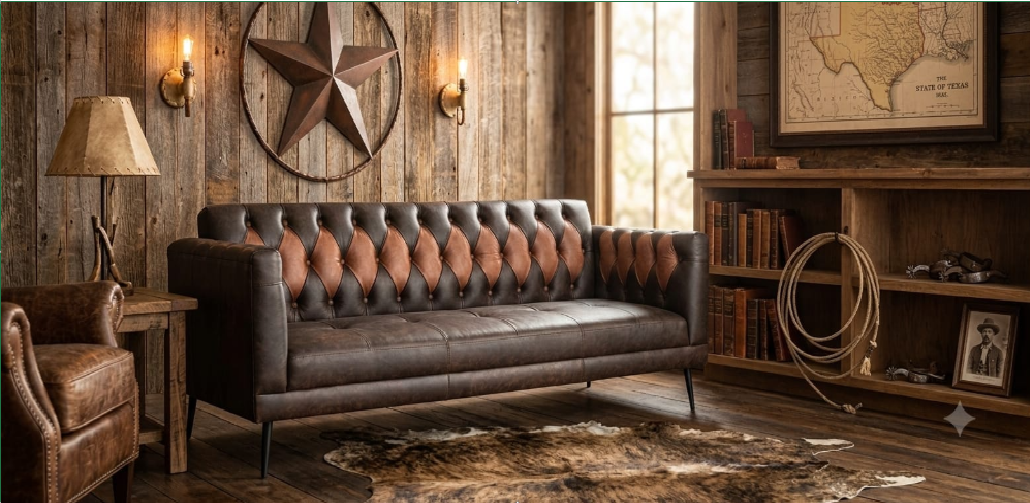Two-Tone Diamond Tufted Leather Sofa
