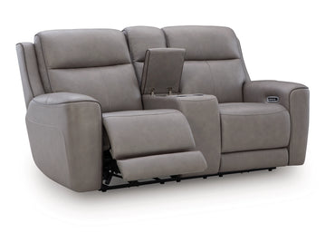 5Z-Relaxation Dual Power Leather Reclining Loveseat with Console - Coin