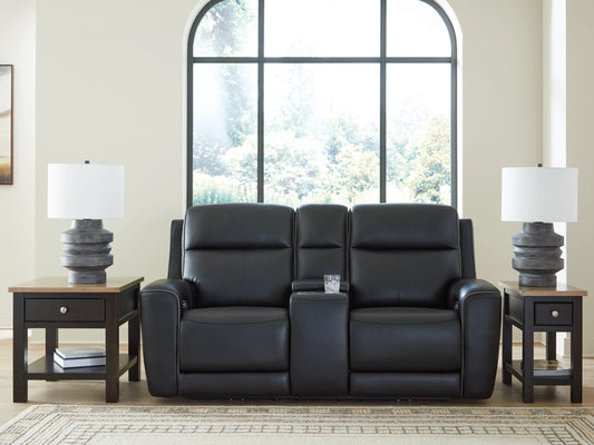 5Z-Relaxation Dual Power Leather Reclining Loveseat with Console - Onyx