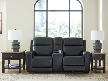 5Z-Relaxation Dual Power Leather Reclining Loveseat with Console - Onyx