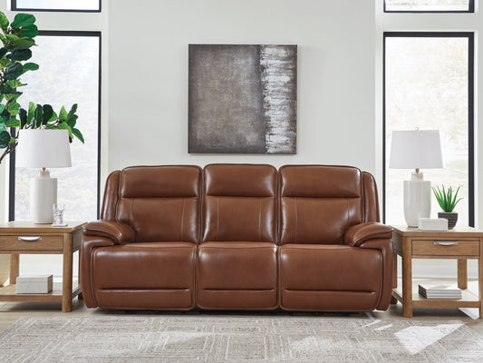 Healy Pier Dual Power Leather Reclining Sofa - Chocolate