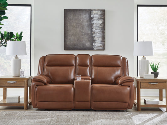 Healy Pier Dual Power Leather Reclining Loveseat with Console - Chocolate