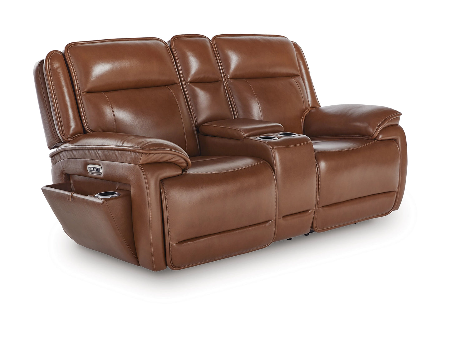 Healy Pier Dual Power Leather Reclining Loveseat with Console - Chocolate