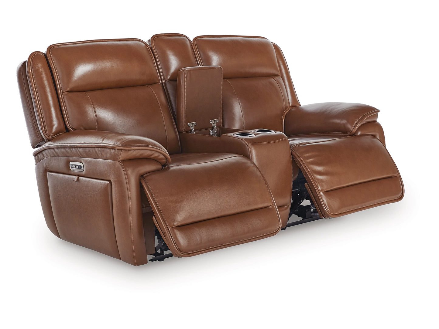 Healy Pier Dual Power Leather Reclining Loveseat with Console - Chocolate