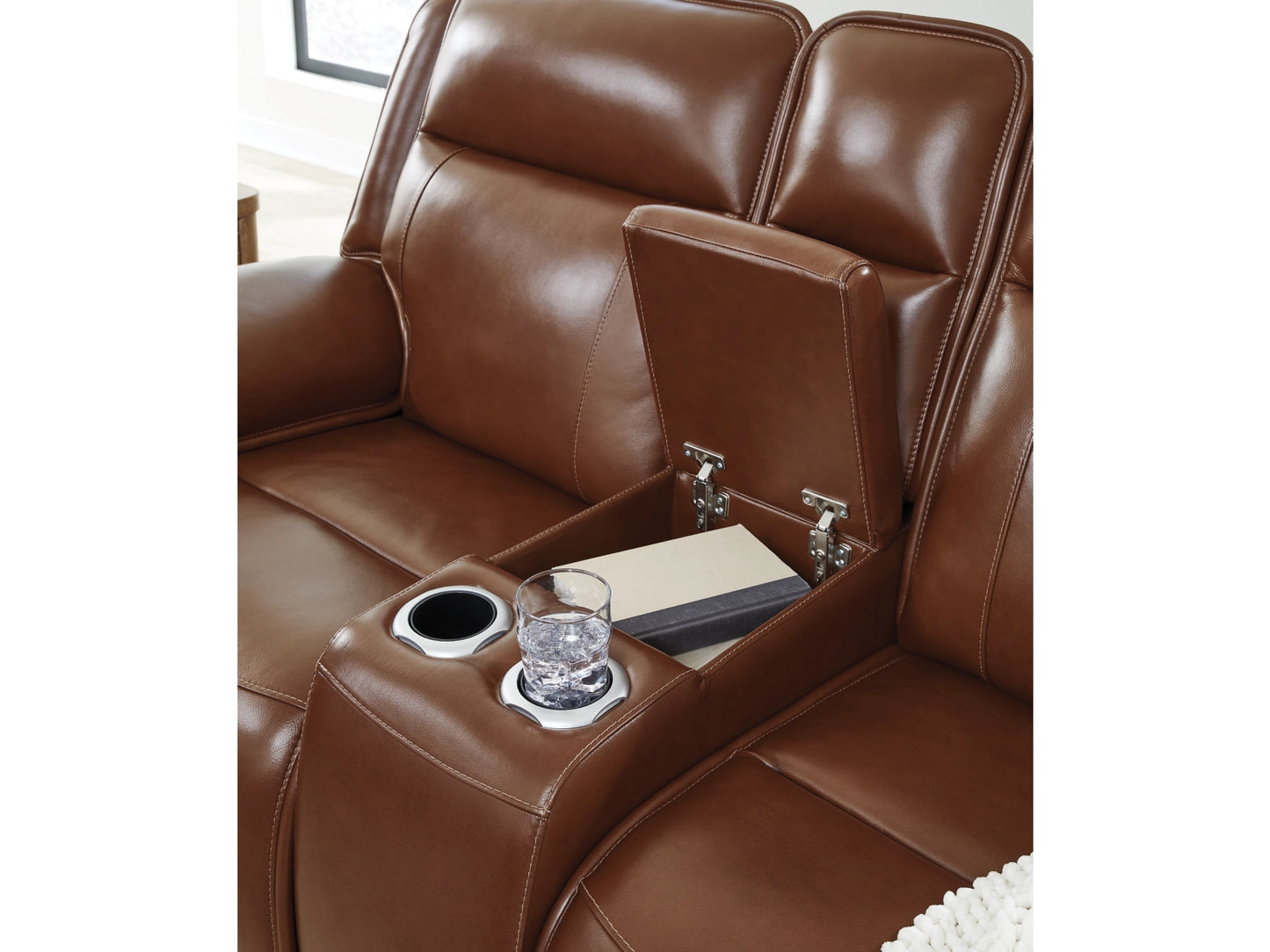 Healy Pier Dual Power Leather Reclining Loveseat with Console - Chocolate