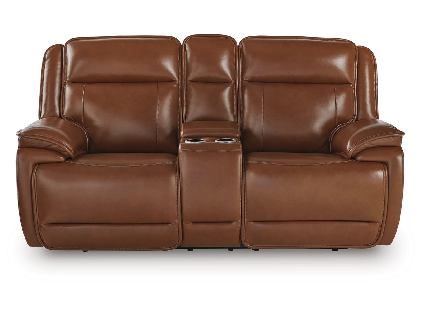 Healy Pier Dual Power Leather Reclining Loveseat with Console - Chocolate