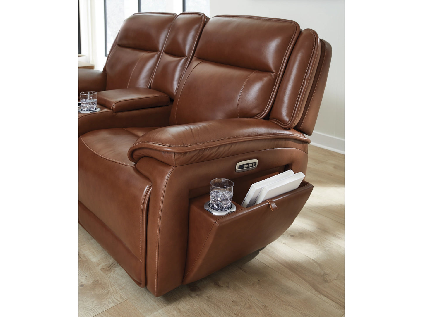 Healy Pier Dual Power Leather Reclining Loveseat with Console - Chocolate