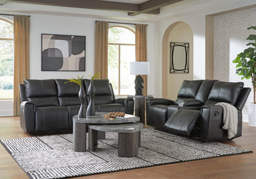 Glossmore 2-Piece Leather Reclining Sofa and Loveseat with Console - Black