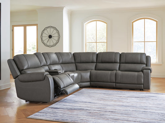 5Z-Harrenhurst 6-Piece Leather Dual Power Reclining Modular Sectional with Console