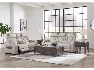 Broadmoor Triple Power Leather Reclining Sofa and Loveseat - Gray