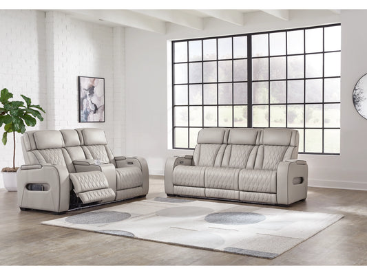 Broadmoor Triple Power Leather Reclining Sofa and Loveseat - Gray