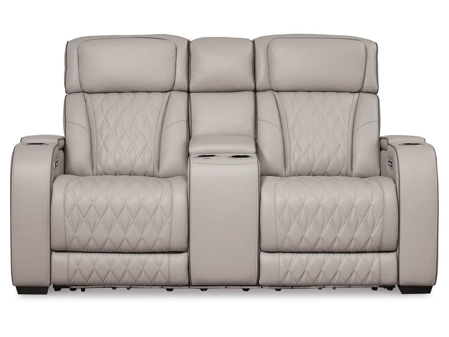 Broadmoor Dual Power Leather Reclining Loveseat with Console - Gray