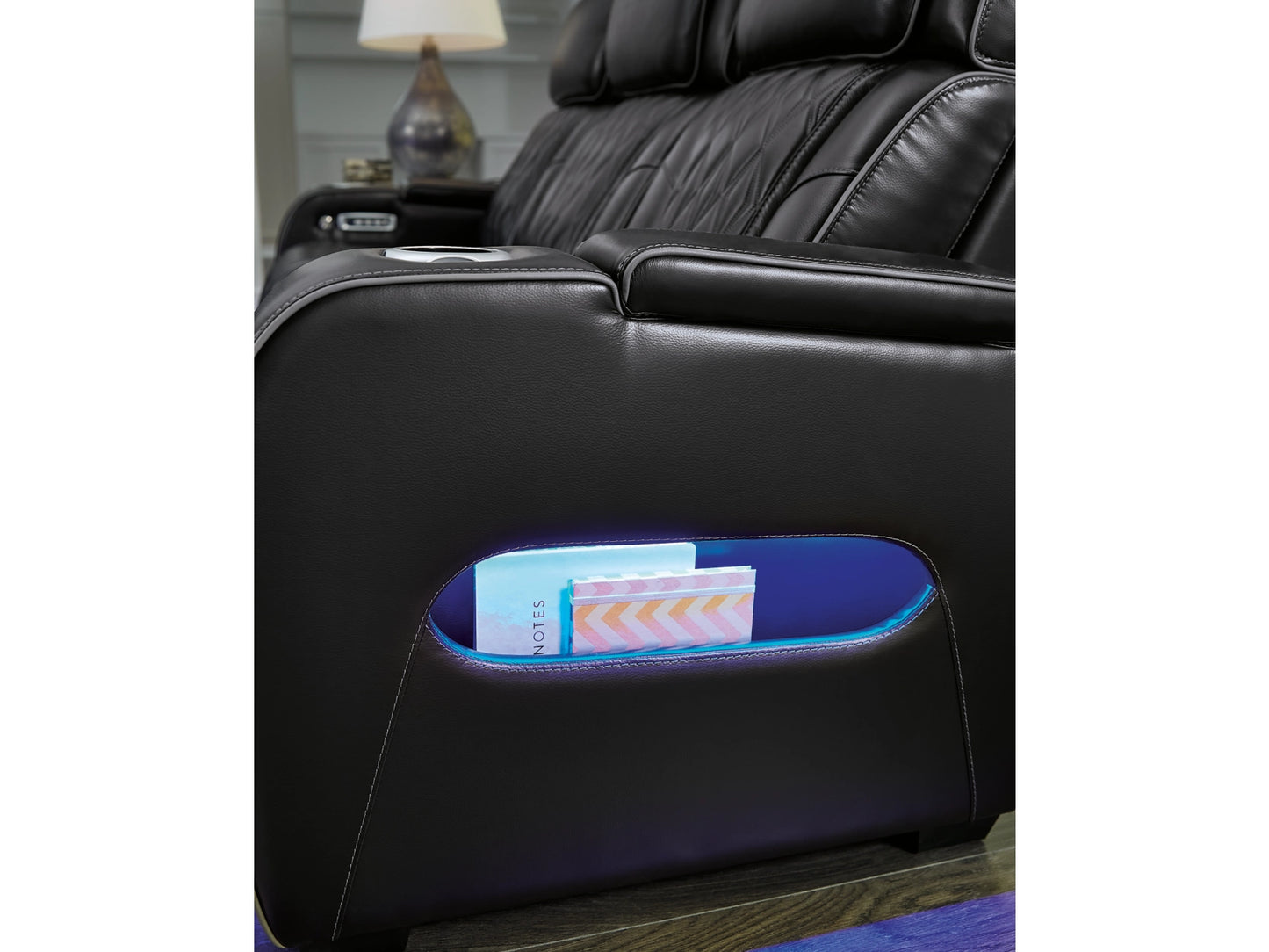 Broadmoor Dual Power Leather Reclining Loveseat with Console - Black
