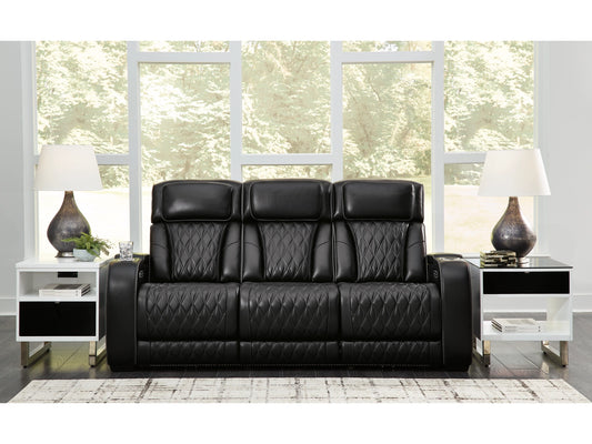 Broadmoor Dual Power Leather Reclining Sofa - Black